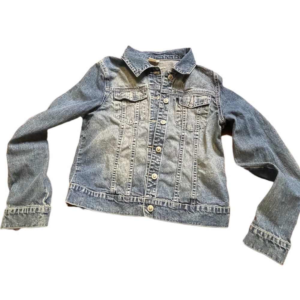 Rocawear Distressed Denim Trucker style Jacket Women’s Large